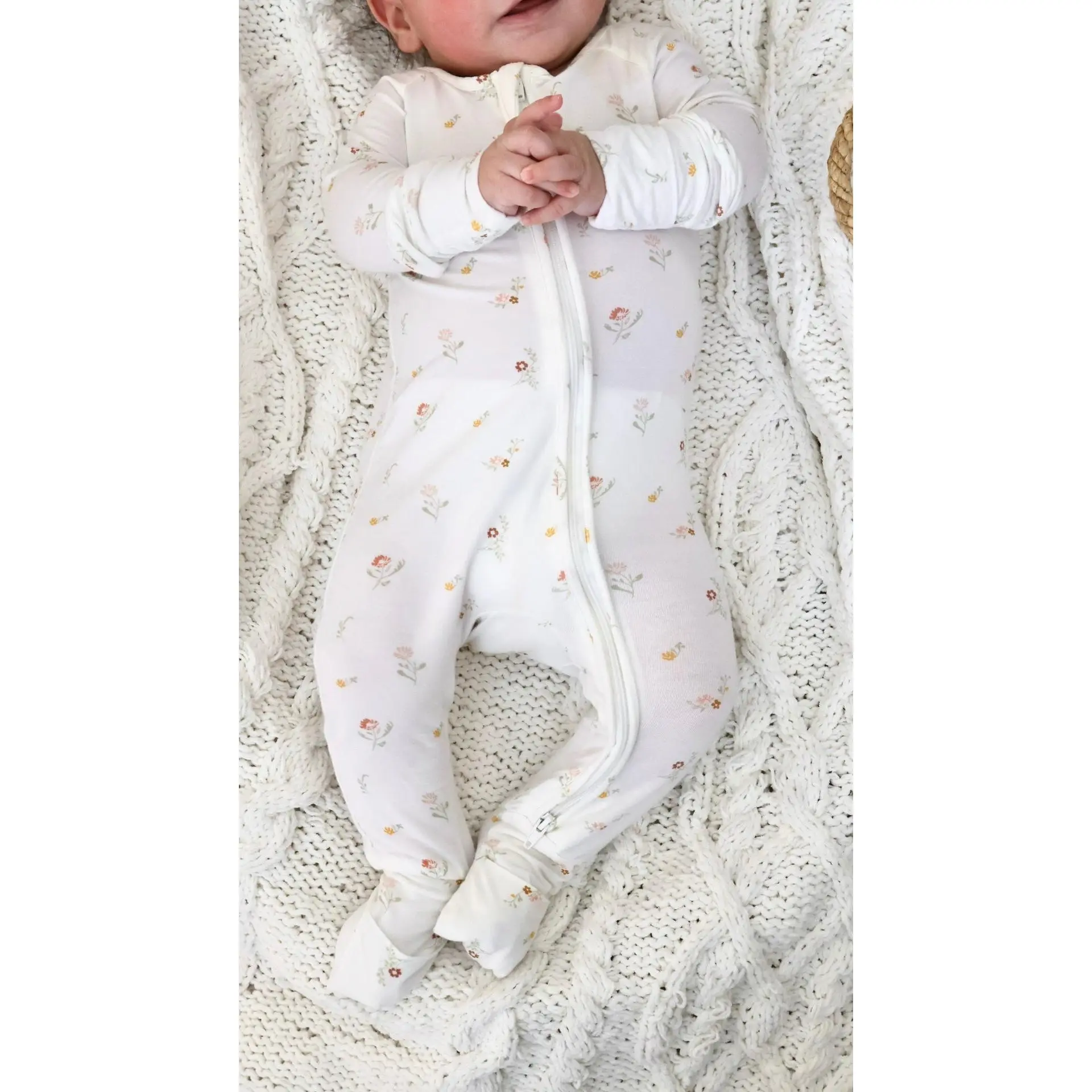Baby Bamboo Zippered Onesie (Dainty Floral) Baby Bamboo Zippered Onesie (Dainty Floral)