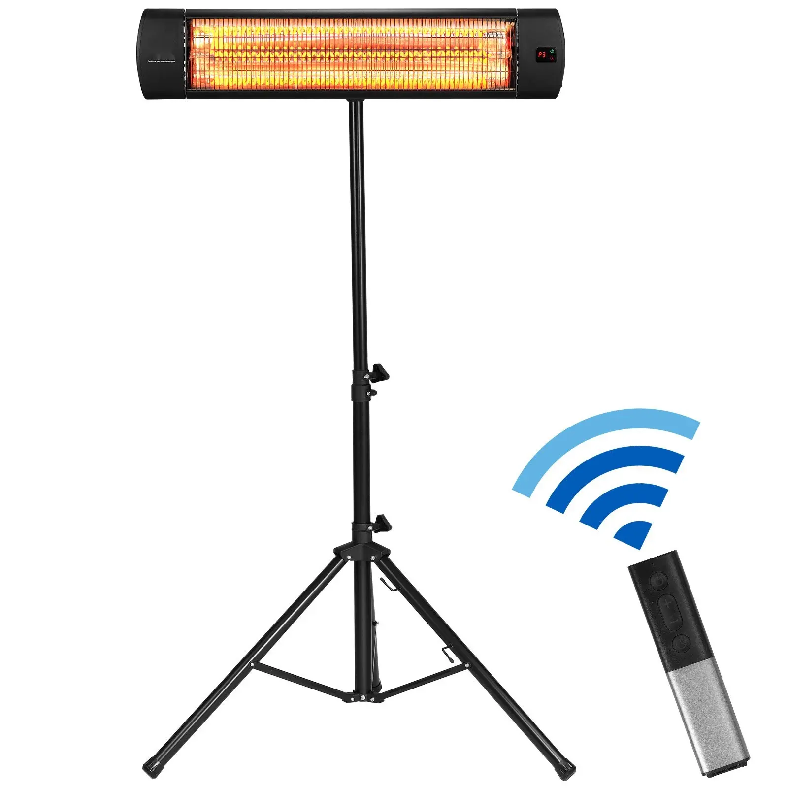 Infrared Electric Space Heater 1500W With Remote, LED Display, 3 Heat Settings And Timer, Outdoor Patio Heater For Porch, Dining Room, Studio, Indoor/Outdoor Use, Includes Stand And Ceiling Or Wall Mount, 34-Inch Length