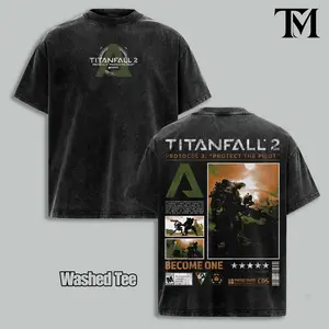 Titanfall Vintage Washed Graphic Tee, Oversized Mecha Gamer Streetwear Shirt, Acid Wash Cotton T-Shirt, Retro Sci Fi Pilot Apparel, Heavyweight Gaming Fan Gift, Premium Unisex Fashion Top
