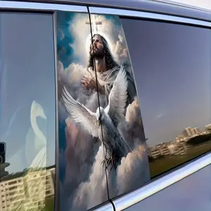 Jesus Christ with Holy Dove Car B Pillar Sticker, Sticker For Cars, Waterproof Vinyl Decal, Christian Cross Cloud Graphic, Religious Faith Auto Window Decor, Compatible with Most Cars Trucks SUVs, Spiritual Vehicle Exterior Accessories