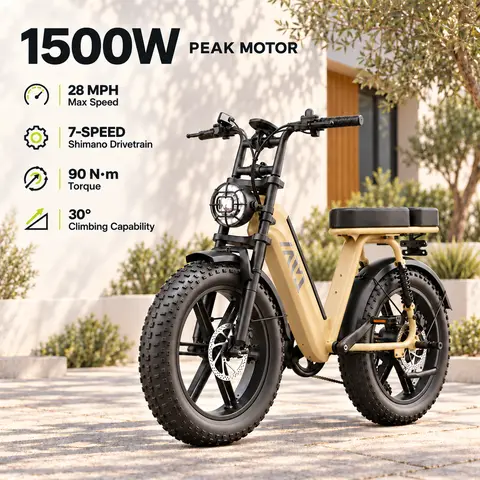 Unisex Multi-Size R7 Adult Commuter Ebike - 1500 to 1999W Peak Motor, 90 Nm Torque, 48V 15Ah Battery, 20" Fat Tires, Hydraulic Disc Brakes, Bluetooth App, Iron Frame, Headlight, 28 mph with Speed Unlock, Ideal for City Commutes & Adventure Rides,outdoorfu
