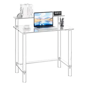 VEVOR Acrylic Table, 2 Tiers Clear Office Desk with Monitor Stand, Acrylic Study Computer Desk, Modern Side End Table Nightstand for Bedroom, Office, Study, Cloakroom, 19.7 x 31.5 x 34.7 in (Clear)Summervibes