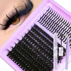 Quaffly Eyelash Cluster Set, D Curl Eyelashes, 224Pcs D Curl 80D Dense, Volume & Spike Mixed Length, DIY Lash Extension Kit with Glue & Seal Tweezers, Cosmetic Lash Extensions