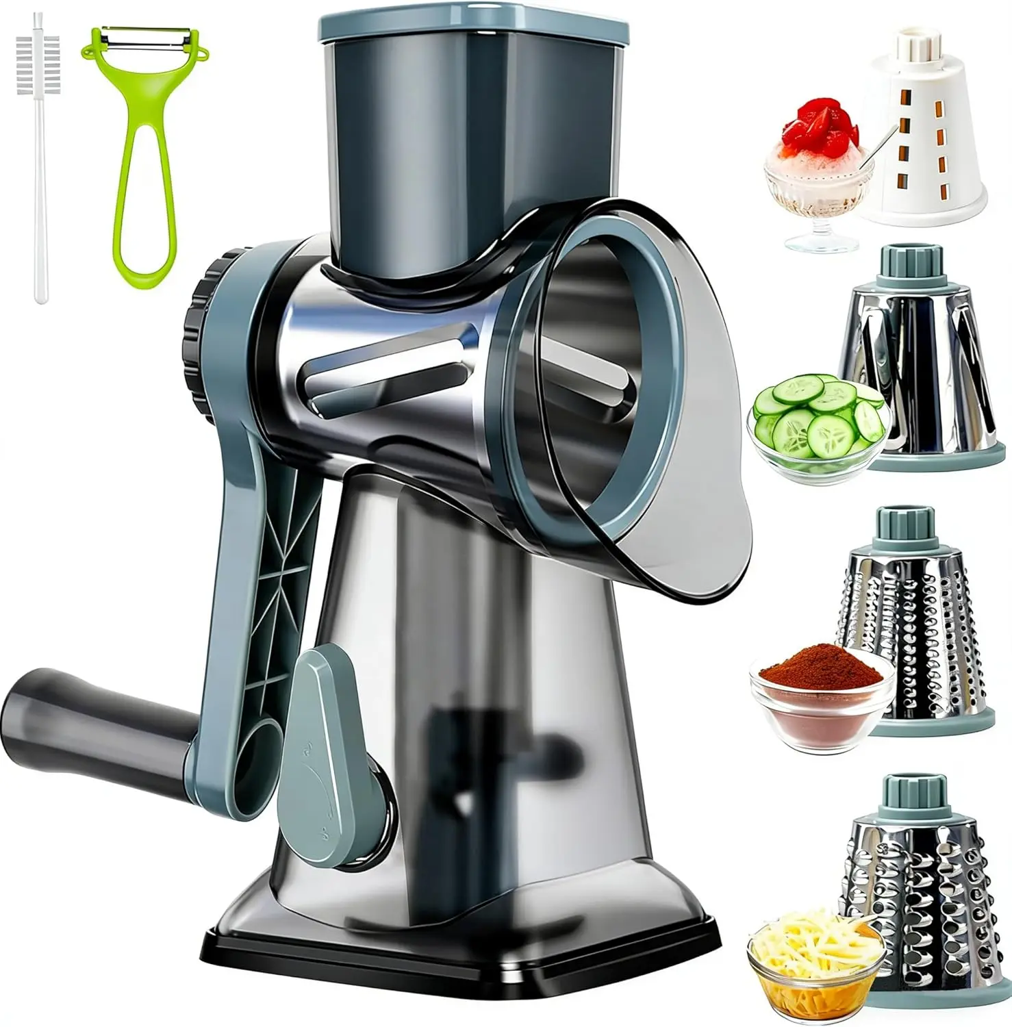 Rotary Cheese Grater with Handle, Multifunctional Cheese Shredder | Multifunctional Shredder,Strong Suction Cup Base,Fast and Efficient Cutting,Detachable Parts,Safe Operation,Easy to Rinse