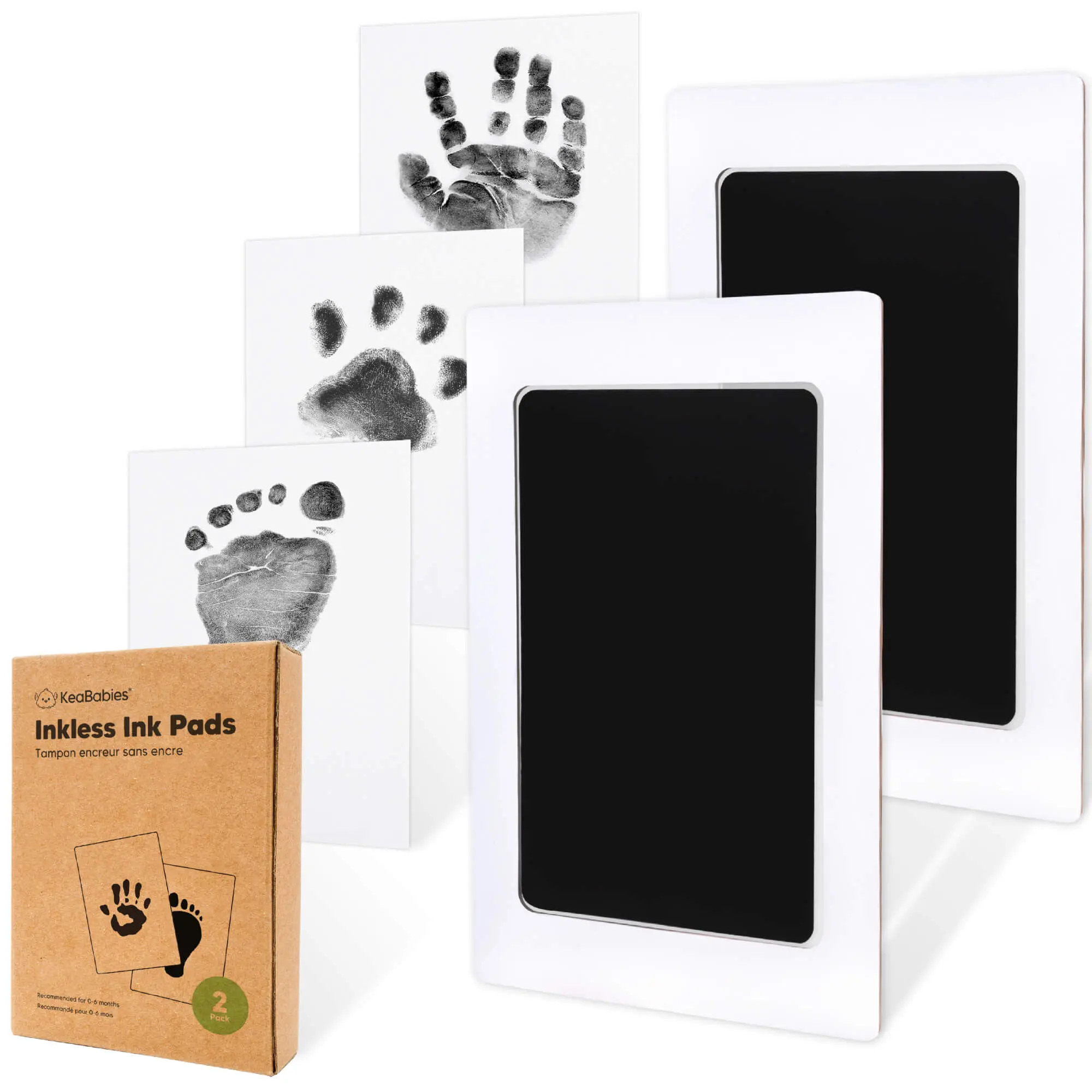 KeaBabies 2pk Certified Safe Inkless Baby Hand & Footprint Kit, Mess-Free Clean Touch Ink Pads, Newborn-Sized DIY Growing Keepsake, Dog Nose/Paw Print Tool, Art Cards, New Mom Gift
