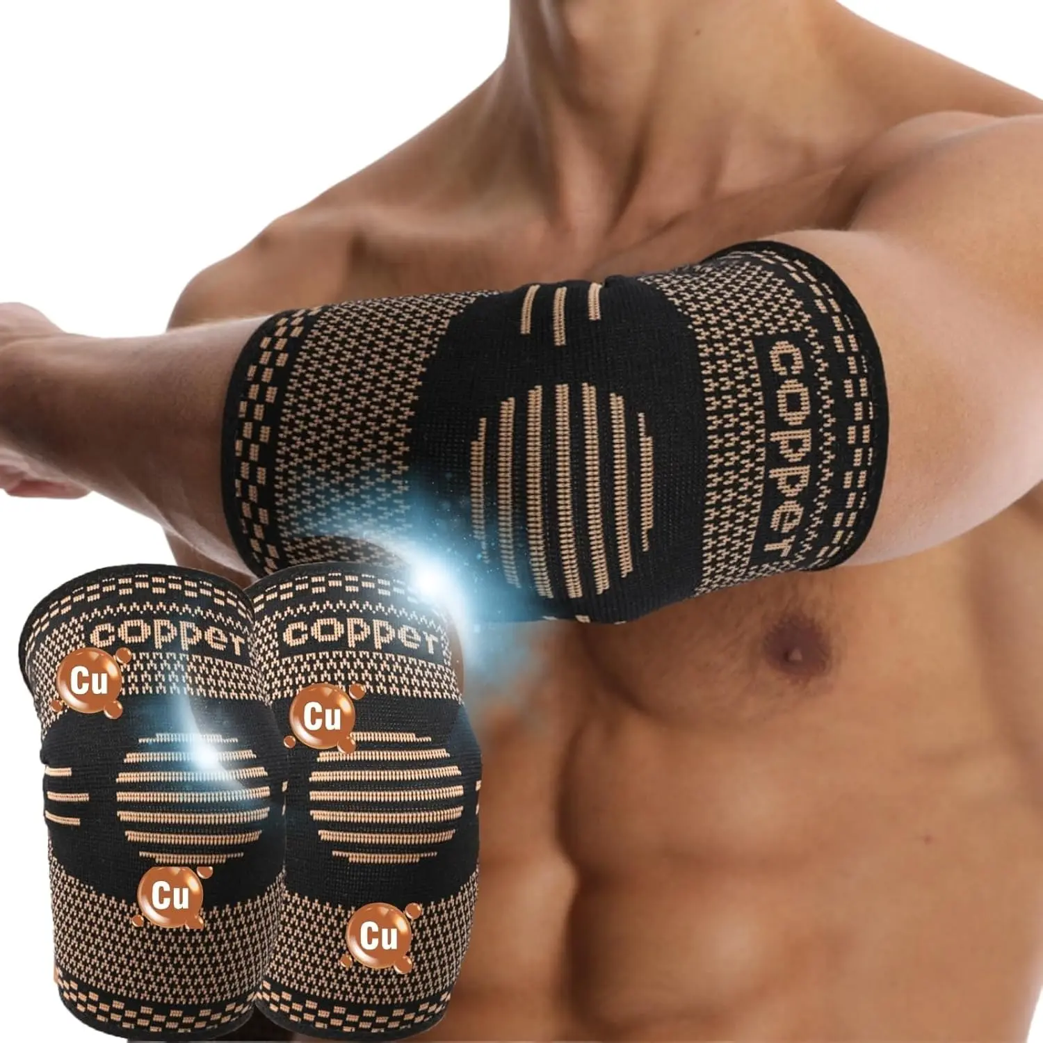 HOXEZU 2 pcs Copper Elbow Sleeve,Elbow Compression Sleeve, Elbow Brace For Tendonitis and Tennis Elbow,Golfers, Arthritis, Bursitis, Elbow Pain Relief,Weightlifting, Fit for Men & Women, 4 Size