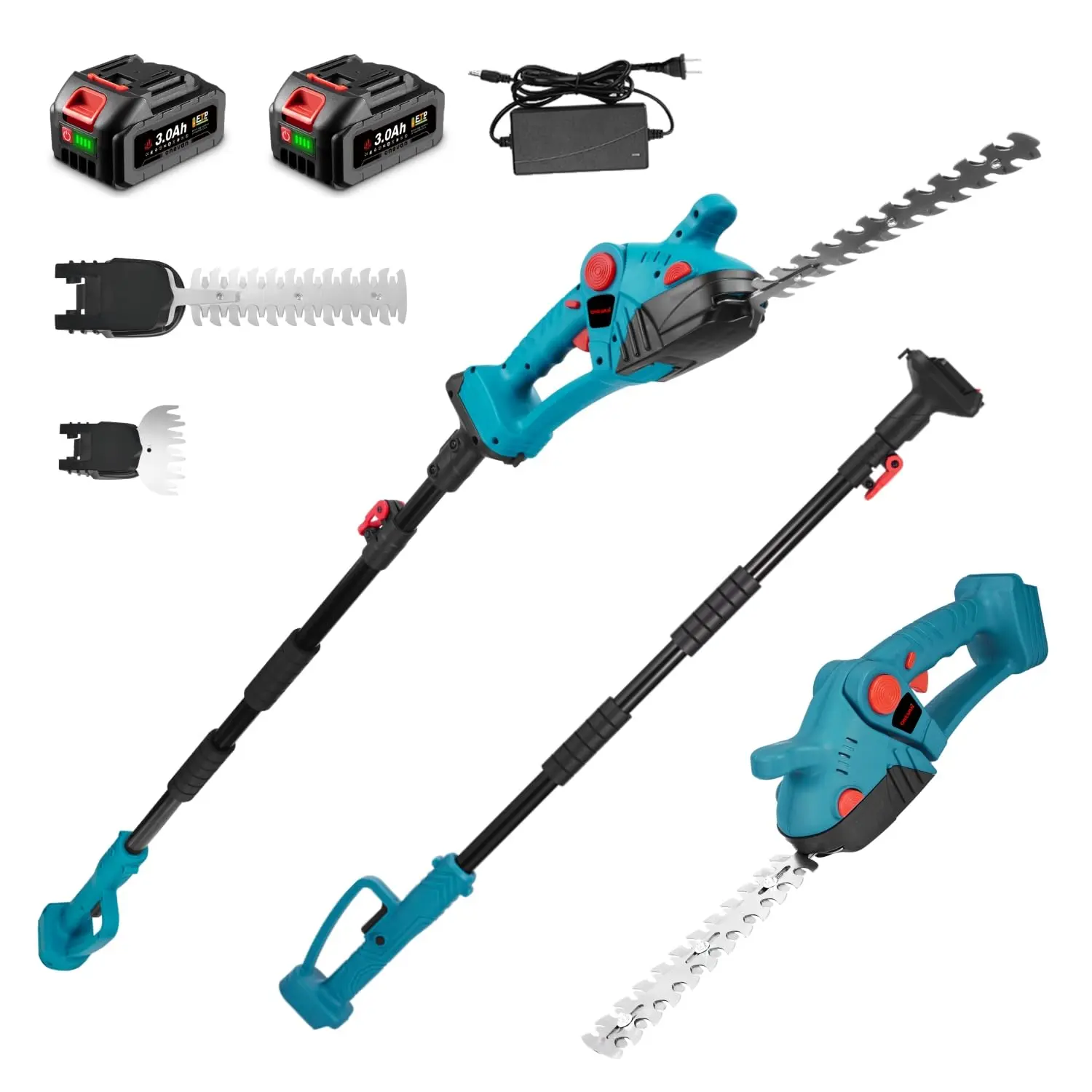Cordless Telescoping Pole Hedge Trimmer (Shrubbery Trimmer) with Pole Handle, 2-Pack 20V 3.0Ah Batteries & Charger, 1.3 in Cutting Capacity for Garden Pruning, Tool, Hedge Trimmers Cordless With Battery