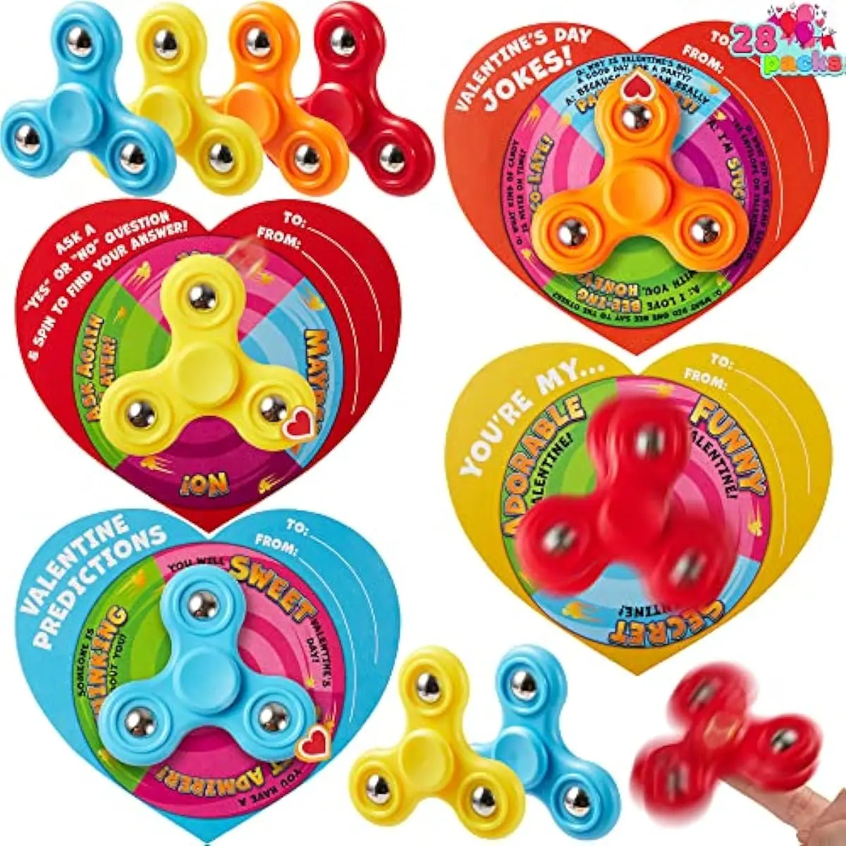 28 PCS Valentine's Day Gifts Cards with Fidget Spinner, Stress Relief Hand Finger Spinner Fidget Toy for Kids Valentine's Party Favors for Classroom Exchange Toy, School Prizes Exchange Gift