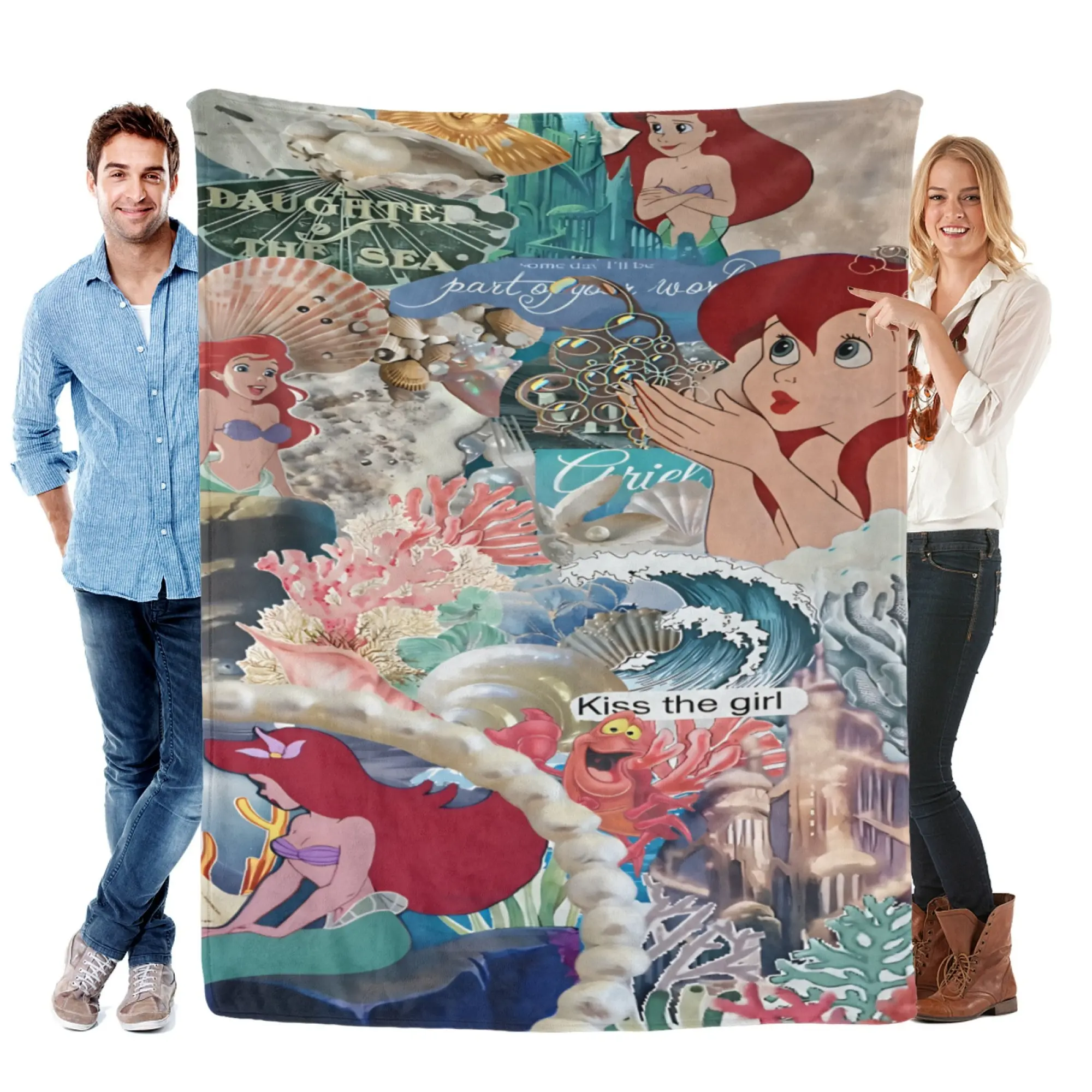 Disney Princess Ariel Fleece Fabric Blanket - Ultra Soft, Lightweight, Breathable, 2D Mermaidcore Vintage Style Print, Cute Look, Room Decor, All Seasons Home Bedding Throw, Ultimate Gift for Fans