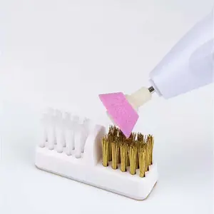 3pcs Nail Art Grinding Head Cleaning Brush, With Self-Adhesive Base, Dust Removal & Polishing Tool for Electric Grinding Machines For Home & Salon Use