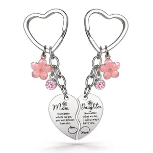 September Laurel 2 Pcs Mother Daughter Heart Matching Keyring Keychain Set Gifts For Mom Mothers Day Gifts from Daughter Christmas Gift