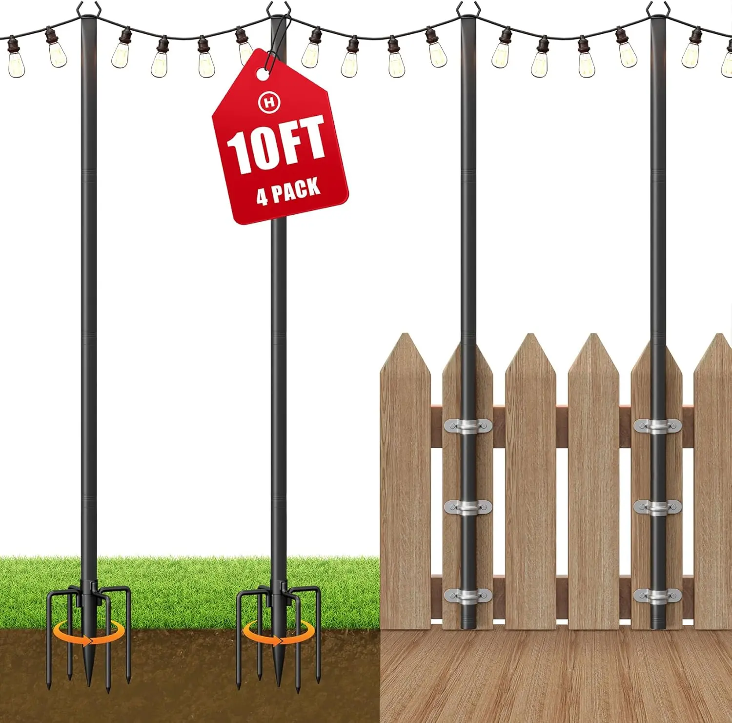 String Light Poles for Outside,10Ft Adjustable Outdoor Light Poles for String Lights, Backyard BBQ ，Patio Deck Garden Wedding Lights Stand
