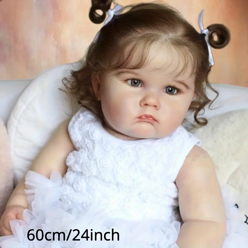 60cm-24in Realistic Reborn Baby Doll, Cloth Body with Soft Vinyl Limbs, Big Fat Lifelike Soft Doll Toy for Girls, Gift with Bottle & Pacifier (Sheep Not Included), Lifelike Soft Dolls