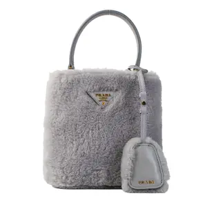 Pre-owned PRADA Shearling Shoulder Bags Panier Mini Bag Grey P26010776