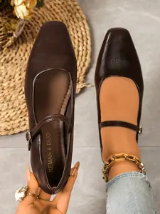 Women's Square Toe Mary Jane Shoes, New Style Strap Buckle Soft PU Leather Flat Shoes, Vintage Commuter Grandmother Shoes