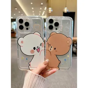 Valentines Bear/Cartoon Couple Design Shockproof Phone Cases Waterproof Anti-Fall Scratch Resistant Compatible With IPhone 13/14/15/16/17 Pro Max Protective Protection