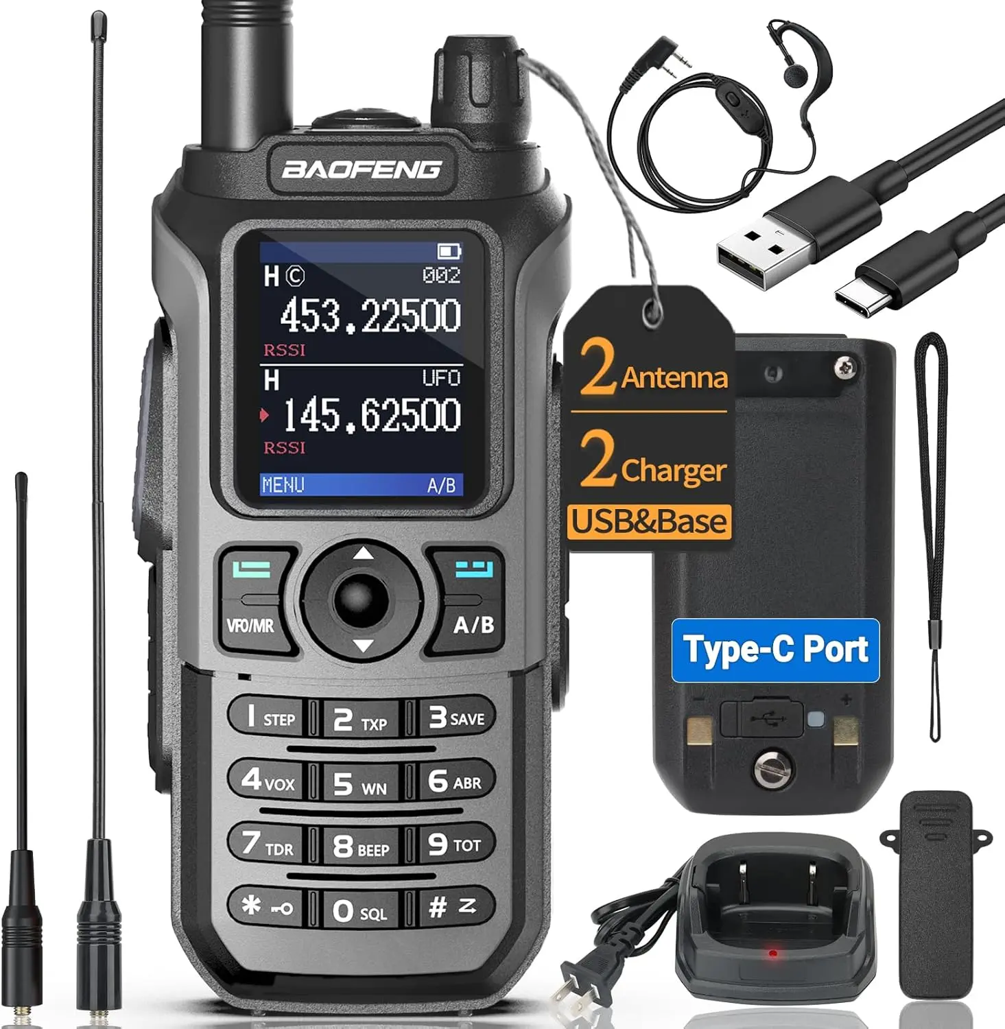 Baofeng UV-21 PRO V2 Upgrade Ham Radio Handheld Dual Band Long Range Two Way Radio Transceiver Walkie Talkies with Earpiece For Camping