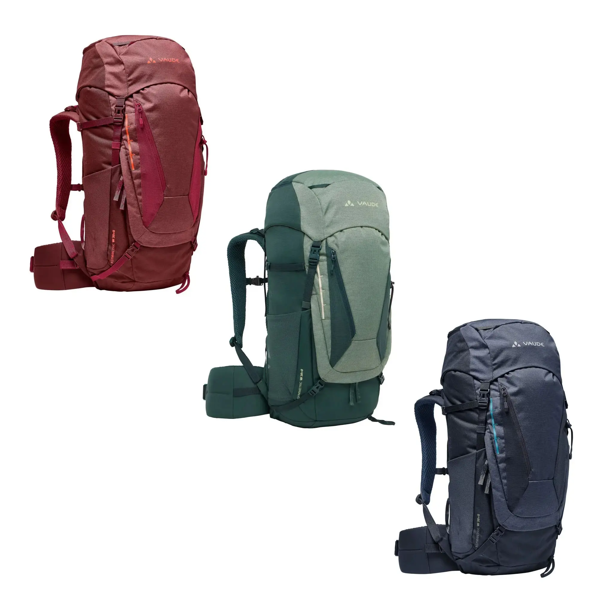 VAUDE Women's Asymmetric 38+8L Trekking Backpack, Ergonomic Design from Recycled Materials for Outdoors Backpacking and Hiking Tours, Female, Recycled Poly, 38L, Adjustable Size, Comfortable Ride, Height_adjustable, Increases Volume By 8 Liters