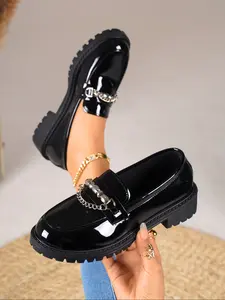 Women's Elegant Business Casual PU Leather Loafers, Thick Sole Single Shoes, Comfortable Fashion Design, Perfect for Daily Wear