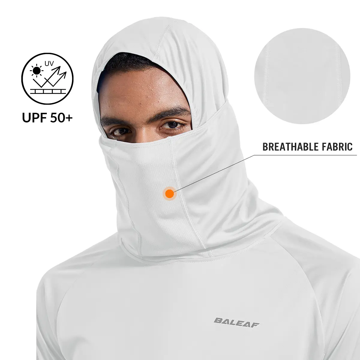 Baleaf Men's Solid Long Sleeve Sun Protection Hoodie, Lightweight UPF 50+ Fishing Shirt with Neck Gaiter and Thumbholes, Mensfashion