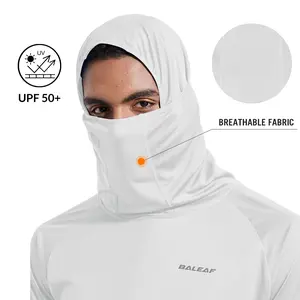 baleaf Men's Solid Thumb Hole Long Sleeve Sports Hooded Hoodie Sun Protection Hoodie Shirt UPF 50+ Long Sleeve UV SPF T-Shirts with Mask Rash Guard Fishing Lightweight