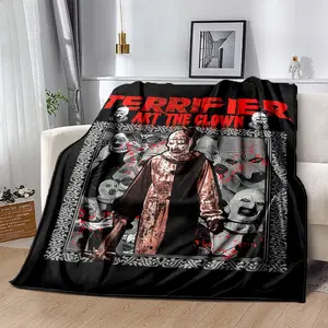 1pc Terrifier Art The Clown Horror Movie Blanket - Vibrant Mixed Colors, Soft Flannel, Machine Washable, Retro Style with Bold Patterns, Cozy Throw for Youngsters & Adults, All-Season Use, Halloween Decorations-280GSM