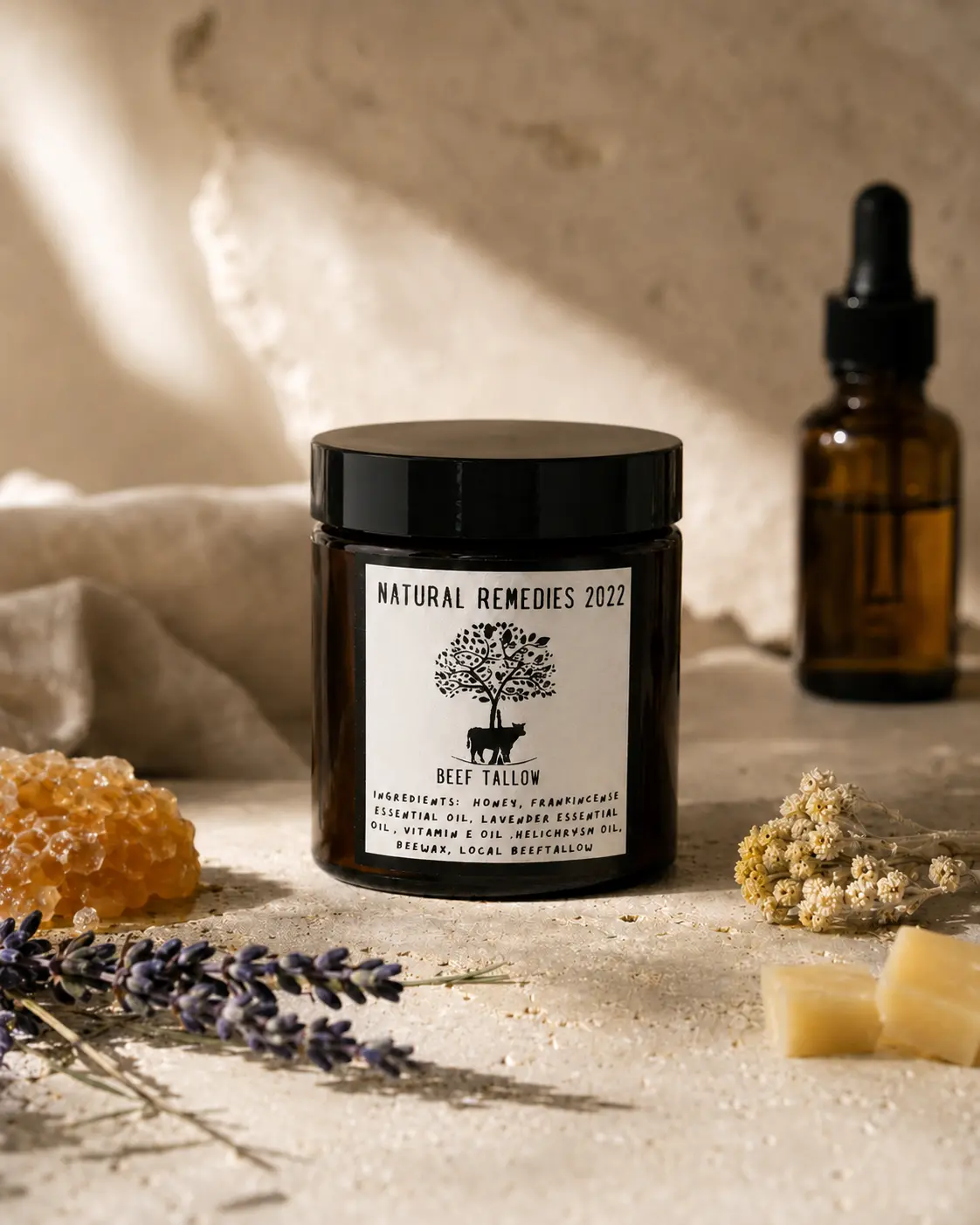 Golden Helichrysum Beef Tallow Face Cream by Natural Remedies 2022 LLC - Beef Tallow for Skin, Fatty Acids & Vitamins A,D,E,K - Deep Hydration, Deep Moisturizing Repair, Boosting Daily Facial Moisturizer