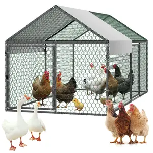 【DealsForYouDays】VEVOR Metal Chicken Coop for 4-6 Chickens, 3.3 x 6.6 x 3.3 ft, Small Chicken Cage with Waterproof Cover & Double Doors, Spire Roof Poultry Run Compatible with Wooden Coops, for Rabbit Hen Goose Duck