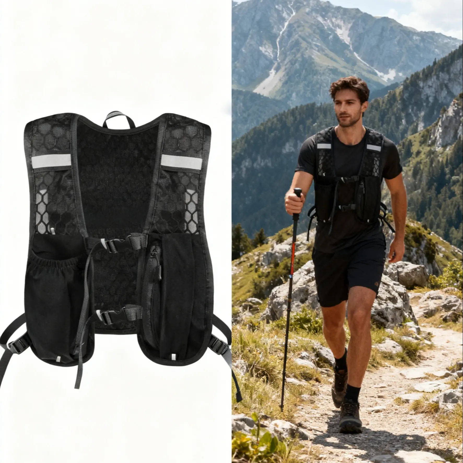 Sport Essentials, Runners, Running vest for women men, Running Hydration Vest Backpack with Water Bottle and Phone Bladder, Unisex, Active, Lightweight, Reflective, Adjustable Chest Straps, for Hiking, Cycling, Marathon, Trail Running, Outdoor Activities