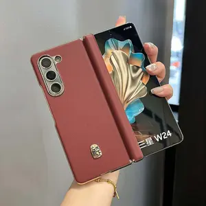 Case for Samsung Galaxy Z Fold 7 6 5 4 3 DIY Electroplated Hinge Protection PU Leather Pattern Hard Mobile Phone Case Cover
