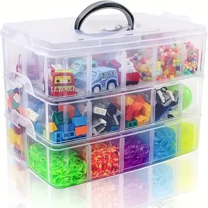 3-Layer Transparent Stackable Storage Box, Multifunctional Handle Organizer, Jewelry Box for Building Blocks, Mini Dolls, Small Parts