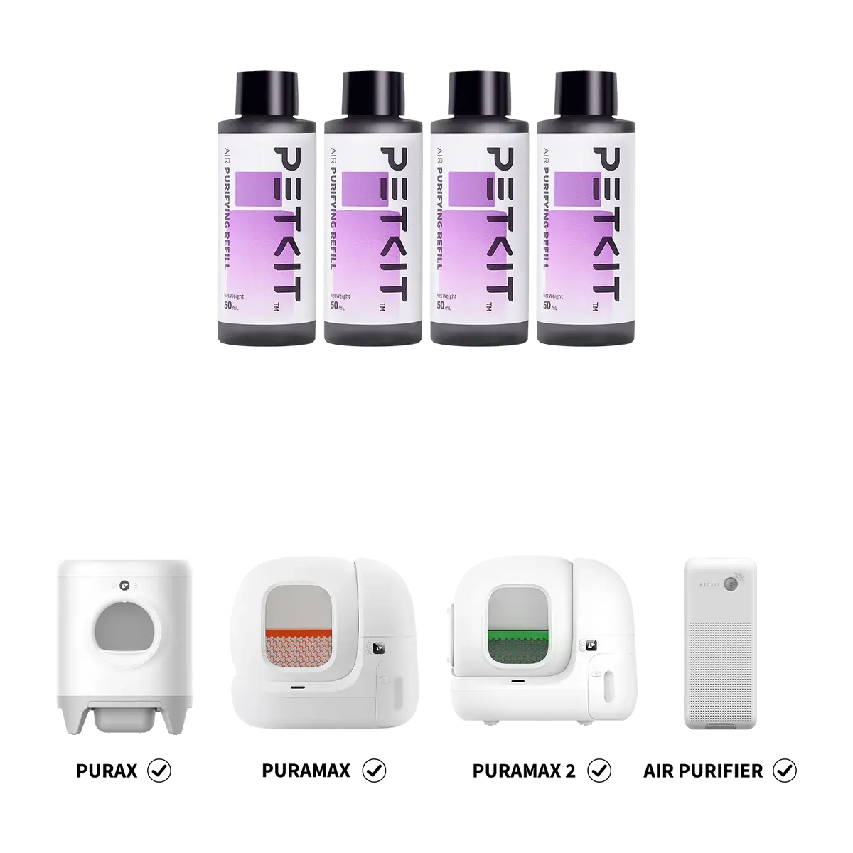 PETKIT Air Purifying Refills, Litter Box Odor Eliminator for PuraX & PuraMax Self-Cleaning Cat Litter Boxes, 4-Bottle Replacement for Automatic Systems, Made For Purax & Puramax Systems