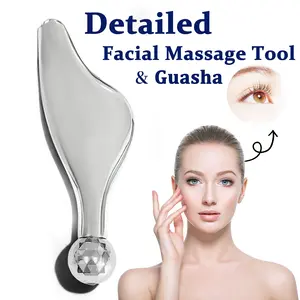 Facial Roller Massager In Silvery Zinc Alloy With Golden Beauty Bar, Manual Roller Massager For Face Lifting, Y-shaped Nose Bridge Massage Tool, Eye Lift Wand