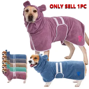 Cute Embroidered Bear Ear Pet Bathrobe, Quick Drying, Super Absorbent, Multiple Sizes Available, Suitable for Medium and Large Dogs