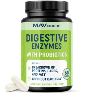 MAV Nutrition Digestive Enzymes 400MG with Probiotics for Digestive Health & Bloating Relief for Women & Men 60 Capsules Edible Fitness Dietary Supplement