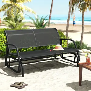 Murago 2-3 Person Outdoor Rocking Chair Gliders - Patio Glider Bench Loveseat with Powder Coated Steel Frame for Backyard, Garden Furniture