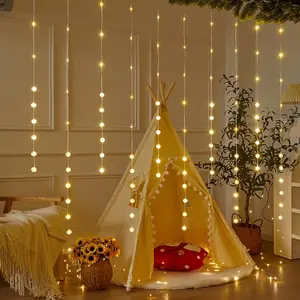 USB Powered LED Bubble Ball Curtain Light, 8 Lighting Modes, Indoor Decor for Bedroom Windows or Headboards, Elegant String Lights, Decorative Lights, Indoor Use
