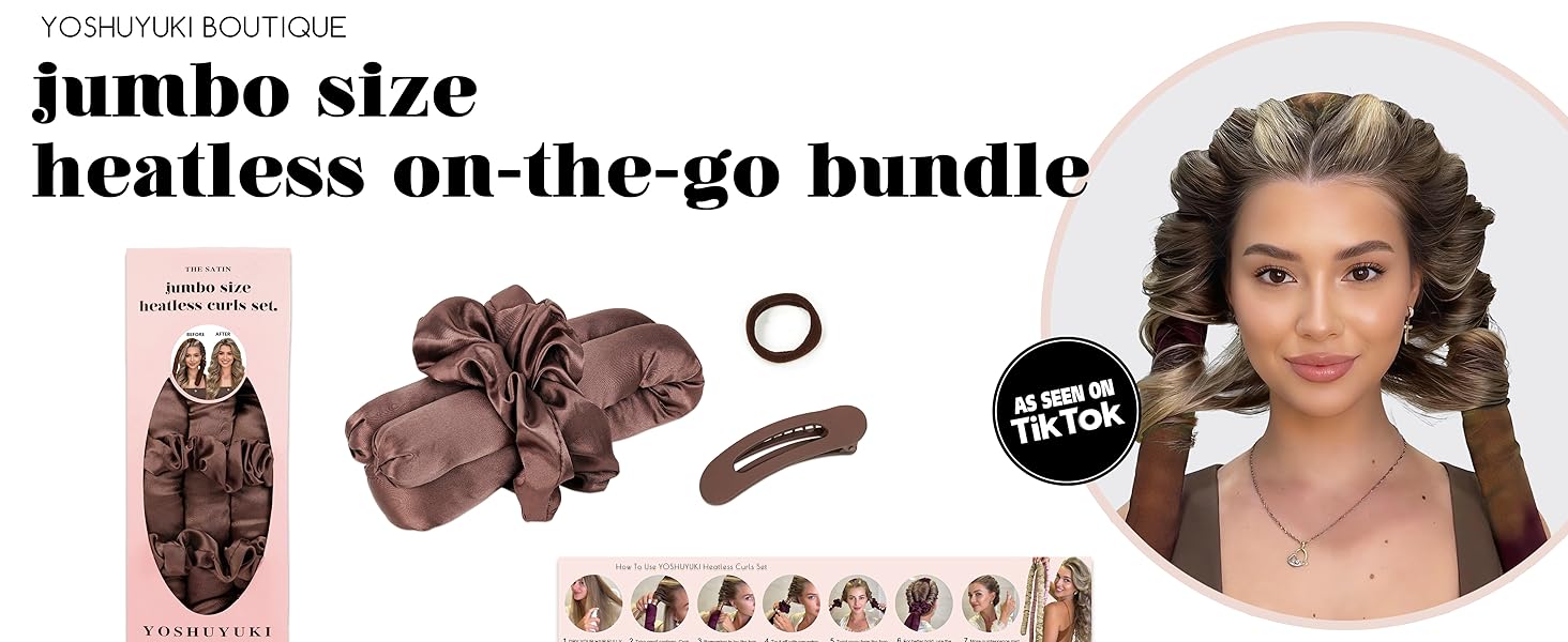 Satin XL Jumbo Hair Rollers for Overnight Curls - Heatless Curling Set With Headband and Soft Rollers, Heat Free Curls, Frizz-Free, Multiple colors