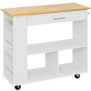 ANNWS Kitchen Island on Wheels with Storage Cabinet, Rolling Cart Kitchen Storage Organizer with 3 Side Spice Rack, 2 Tier Open Shelf