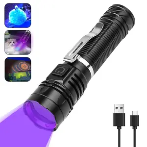 1PC 365nm UV Flashlight, Rechargeable Blacklight Flashlights with LCD Display, Powerful Black Light for Pet Urine Detection, Scorpions, Resin Curing, Blood Tracking, Uranium Glass, AC Leak, Tools