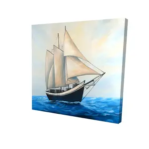 212 MAIN Nautical Blue Boat Wall Art Print - 24x24 in. Artistic Photo, Blue-Toned, Boating-Themed, Marine, Ocean-Inspired Sailing Ship Decor for Bedroom by Sunny Day Decor, Blue-Toned Wall Arts, Boating-Themed Wall Arts