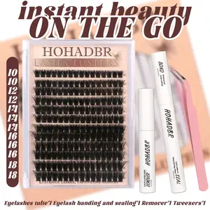 lashes Clusters Lash map Kit Natural Individual Lashes Wispy Eyelash Extensions 8-16mm  Lash HOHADBR Extension Kit Lash Bond and Seal Waterproof, Lash Applicator, Thick False Eyelashes Kit