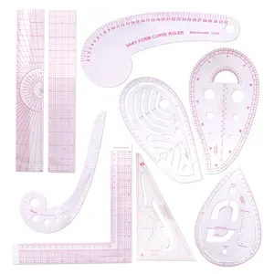 9 pcs Fashion Clear Metric Sewing Ruler Set French Curve Pattern Making Ruler for Beginners, Tailors, Designers, Quilting, Embroidery, Cross Stitch, Crochet, Knitting