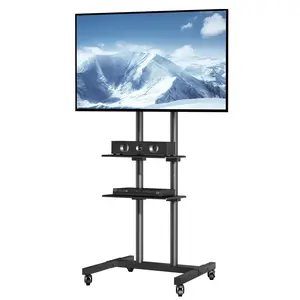 VEVOR Mobile TV Stand,  , Mobile TV Cart for 32 to 70 inch TVs, Height Adjustable Portable TV Stand with Wheels, Double Tray for Audio-Visual Devices, Rolling TV Stand with Mount for Bedroom, Living Room