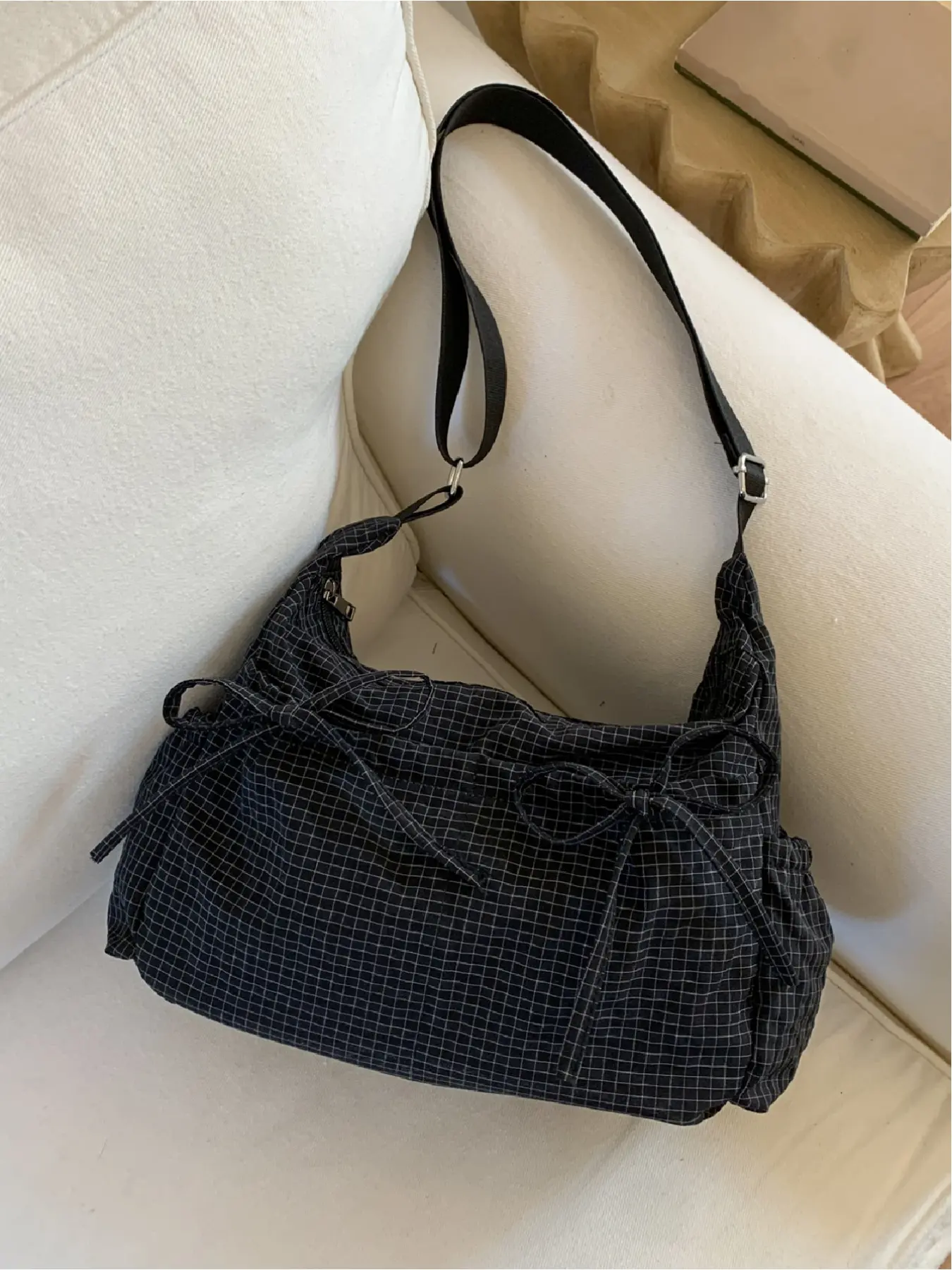 Casual versatile checkered striped pattern women's shoulder bag, large capacity, portable crossbody bag, adjustable shoulder strap, Crossbody Tote Bag, Casual crossbody bags, Casual Fashion Bag