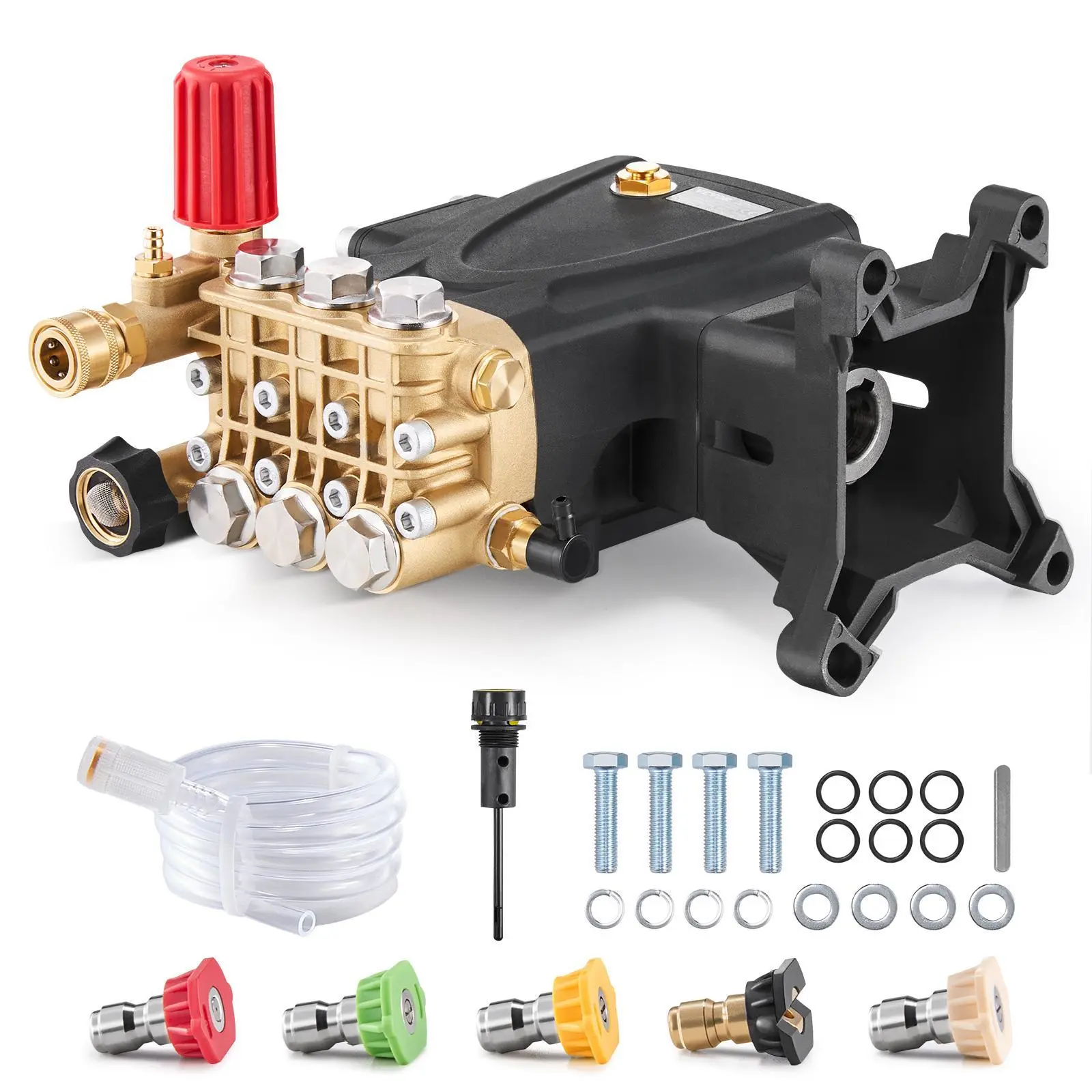 【Summerfinds】VEVOR Pressure Washer Pump, 1" Shaft Horizontal Triplex Plunger, 4000 PSI, 4.0GPM, Replacement Power Washer Pumps Kit with 5 Nozzles, Compatible with Simpson MorFlex 40224, 40225, 40226, Santoprene, Adjustable Nozzle, Replaceable Nozzles