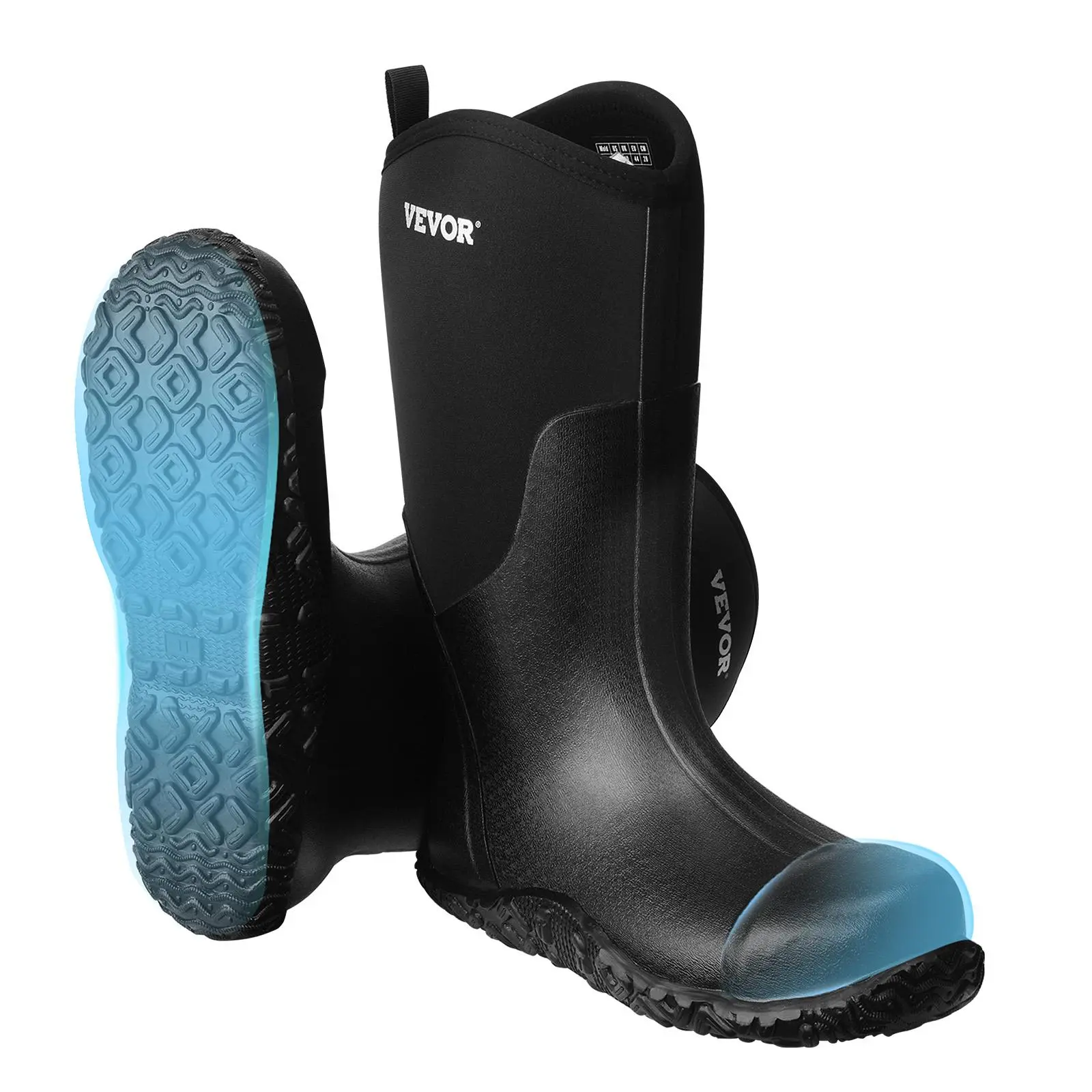 VEVOR Men's Steel Toe Closed Rubber Boots - Insulated EVA Footwear, Puncture-Resistant, Waterproof, Lightweight, Durable, Non-Slip Deep Tread Rubber Sole, Enhanced Stretch Resistance, Rugged Outdoor Work Boots (US Sizes 9-13, Size 11 US Available)