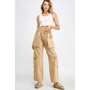 Wide Leg Cargo Jeans High Waist - Button Front, Pockets, Oversized Fit, Casual Style for Women