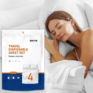 Travel Disposable Sheet Set - Soft Non-Woven, Hygienic Bedding for Travel & Hotel - Single-Use Bed Linens Kit - 4-Piece Set for Comfort & Hygiene