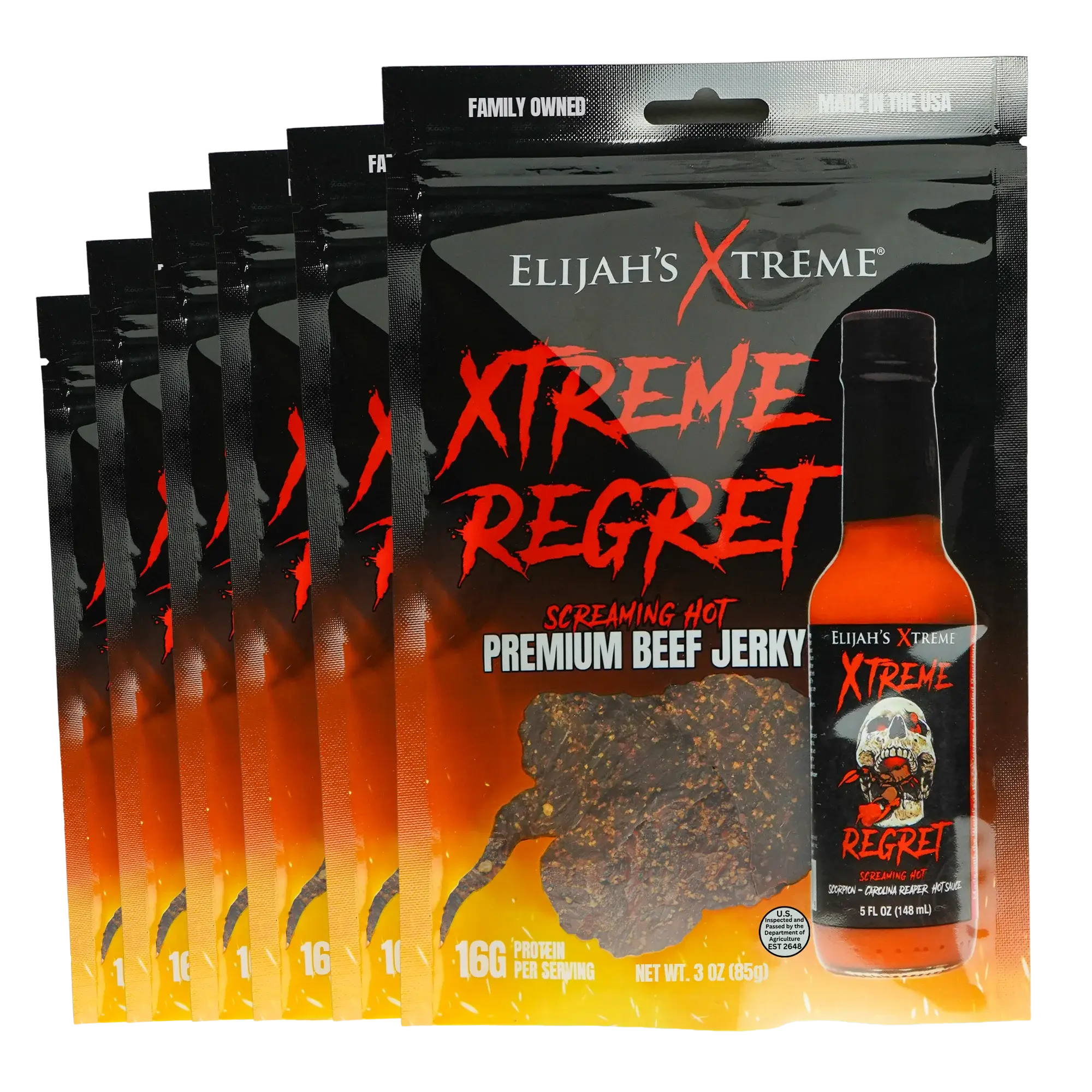 Elijah’s Xtreme Regret Carolina Reaper Beef Jerky - Very Hot, 6 Bags, High Protein, Gluten Free, Made in USA